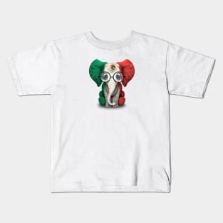 Baby Elephant with Glasses and Mexican Flag Kids T-Shirt